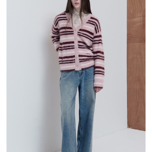로라로라 플러피 스트라이프 가디건