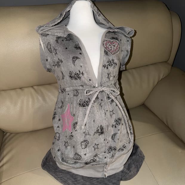 kawaii printing v-neck hood zip-up