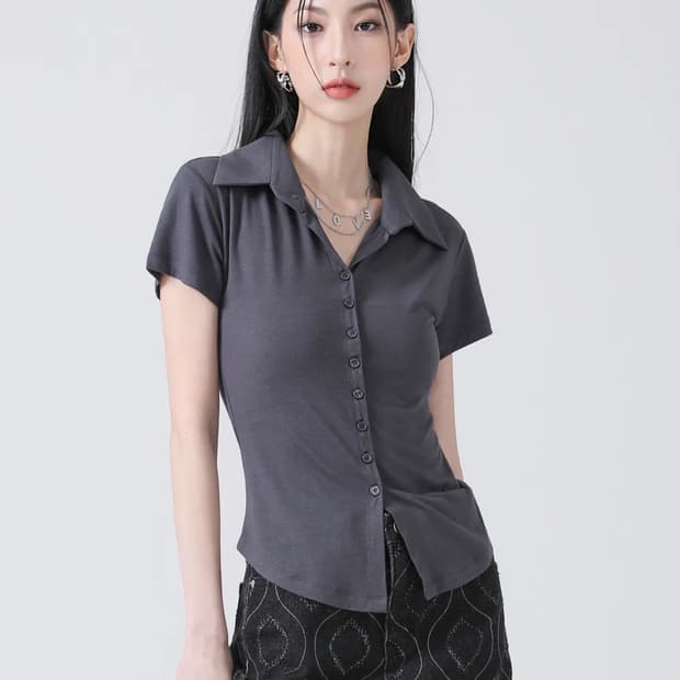 Sopy Collar Short-Sleeve CHARCOAL