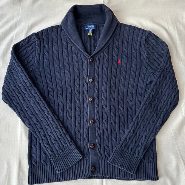 폴로 꽈배기 숄카라 니트 가디건 보이즈 XL