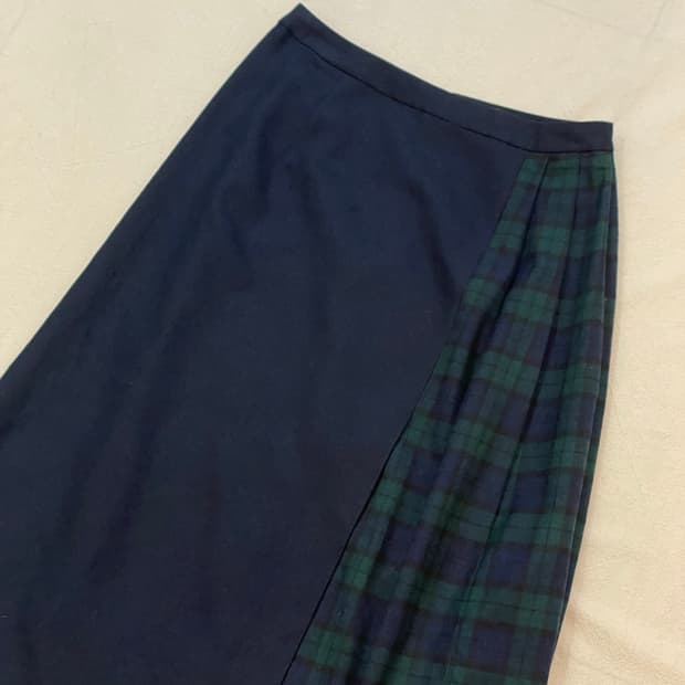 일본빈티지 체크배색주름스커트