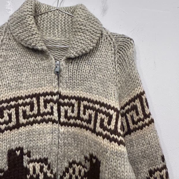 핸드메이드 헤비울 숄카라 코위찬 니트집업