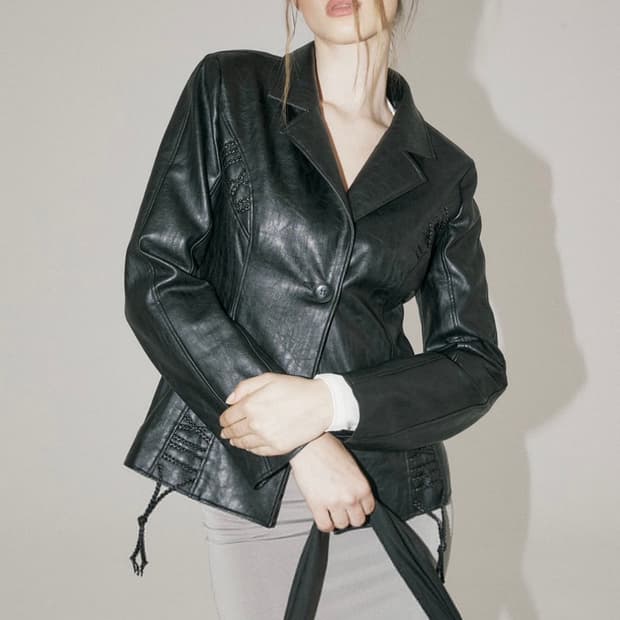 Lace up leather jacket