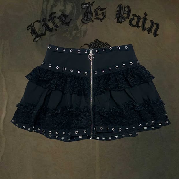 프릴 레이스 블랙 미니스커트