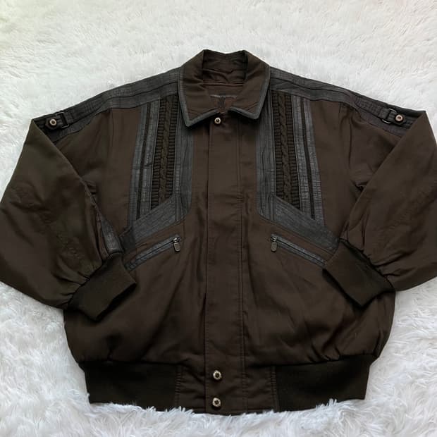 빈티지 초코 브라운 레더 라인 블루종 787 y2k 스트릿 갸루 펑키