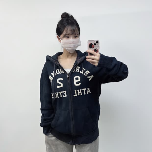 아베크롬비 아치 로고 후드집업 네이비