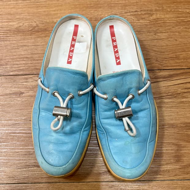 prada leather slip on