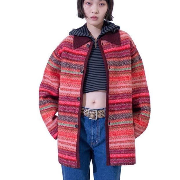 퍼버즈 블랭킷 보더 울코트/레드