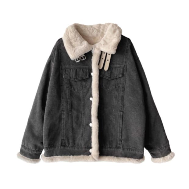 김아홉 빈티지 버클 데님 무스탕