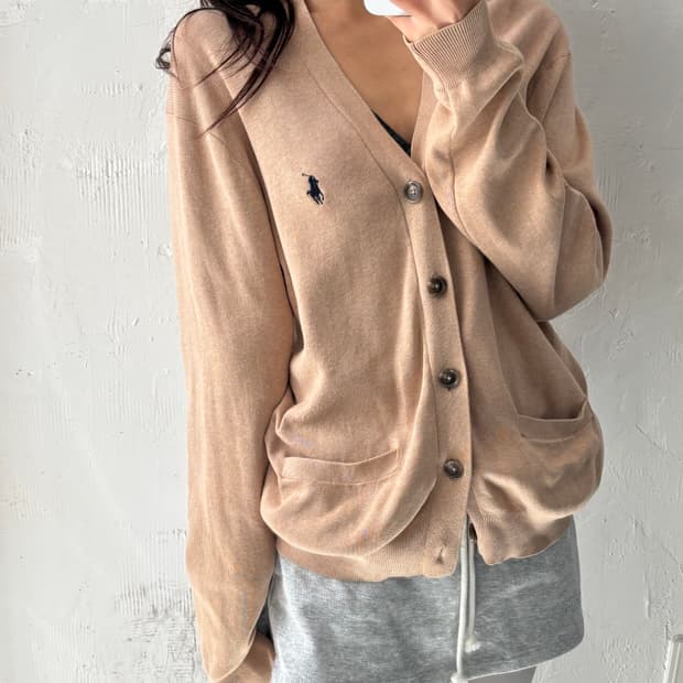 Polo 폴로 랄프로렌 피마코튼 베이지 컬러 브이넥 가디건