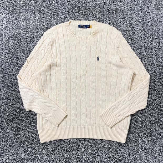 빈티지9. 폴로랄프로렌 케이블 니트 코튼 스웨터 꽈배기 크림 아이보리