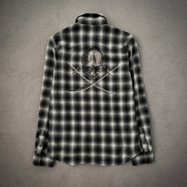 Abordage skull stud check shirt