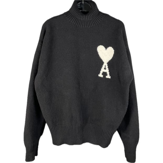 [M] AMI 아미 인타르시아 빅하트 로고 터틀넥 니트