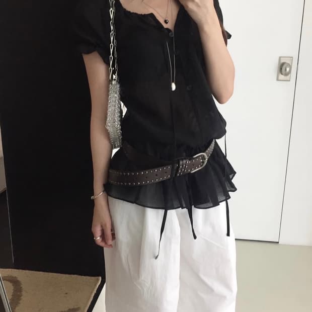 히어비포 madeleine blouse 블랙 쉬폰 블라우스