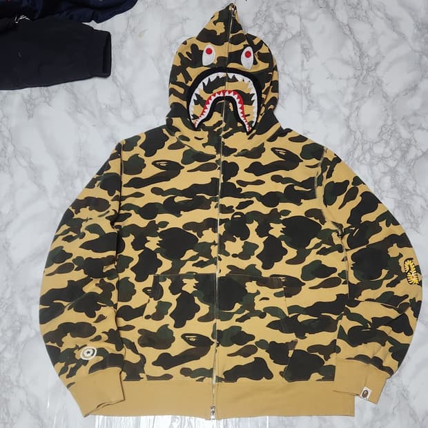 XXL 베이프 샤크 카모 황계 후드집업 자켓