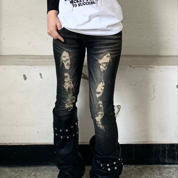 Sand washed damage skinny jeans