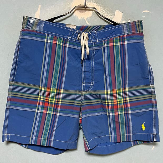 POLO 폴로 블루 타탄체크 남자 스윔쇼츠 반바지 휴가룩 M 30-32