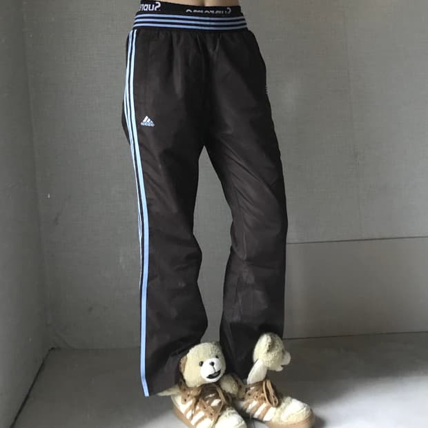 아디다스 브라운 연하늘 트레이닝 팬츠