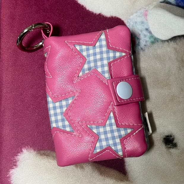 퍼피북클럽 카드 지갑 깅엄핑크 핑크 파랑 블루 체크