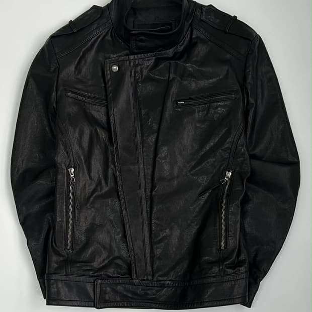 Vintage 비대칭 양가죽 라이더 자켓