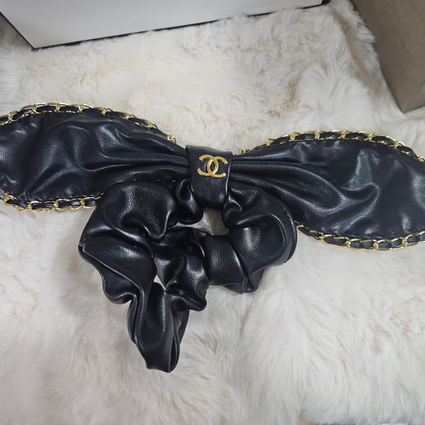빈티지 샤넬 레더 체인 곱창 헤어슈슈