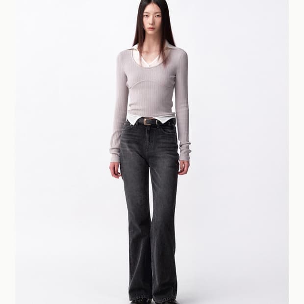 아비에무아 웨이브 레이어드 카라 니트 (그레이)