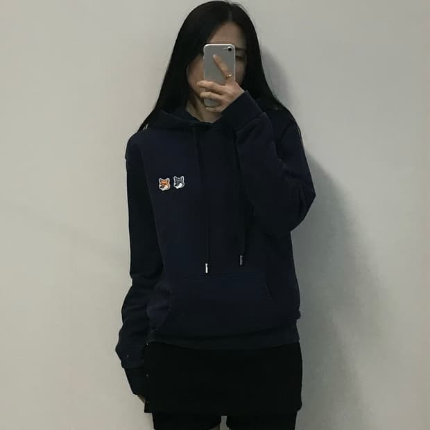 메종키츠네 더블 폭스 헤드 네이비 후드티