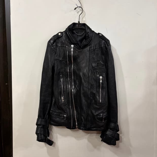 램스킨 사선 레더 자켓