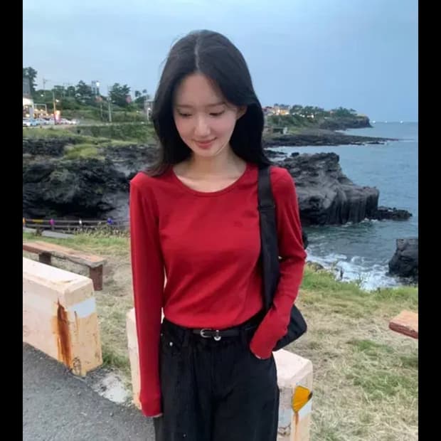 메리프롬미 치즈티 긴팔 레드 베이직