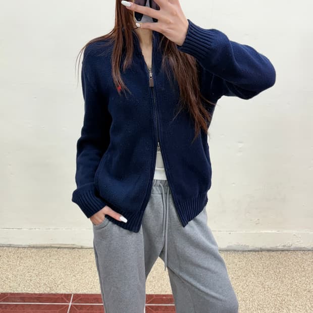 폴로 니트 집업 네이비