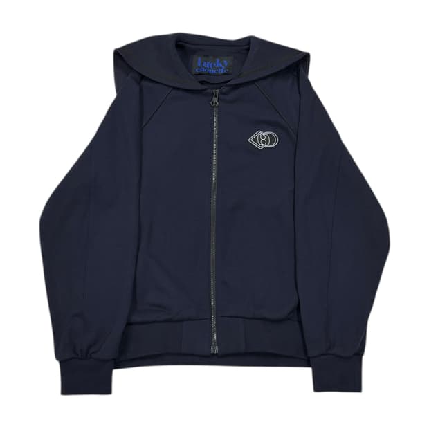 럭키슈에뜨 세일러 카라 백 프린트 집업 저지 점퍼 네이비 36