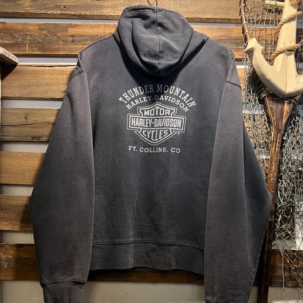 [XL]할리 데이비슨 USA Made 로고 프린팅 차콜 후드 집업