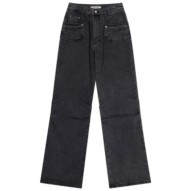 FLOWER SNAP DENIM PANTS BLACK