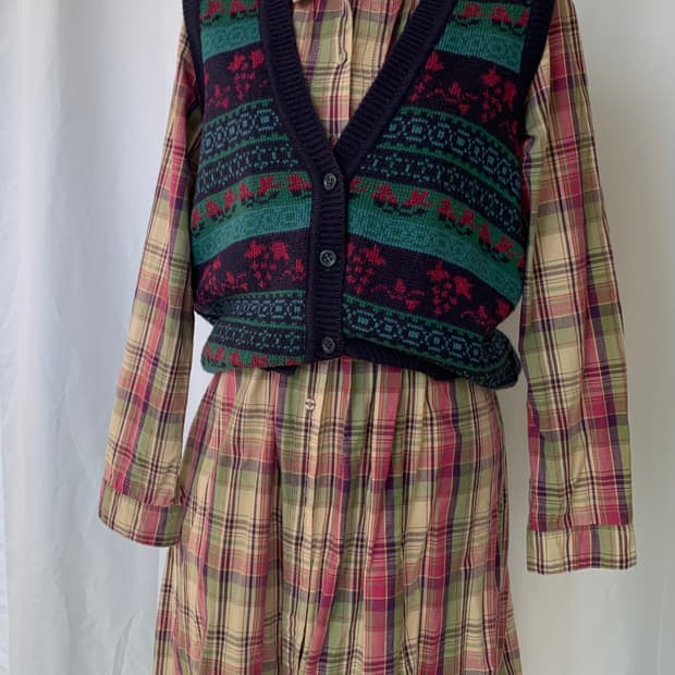 레이어드 체크 원피스