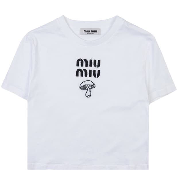 미우미우 자수 코튼 티셔츠 화이트