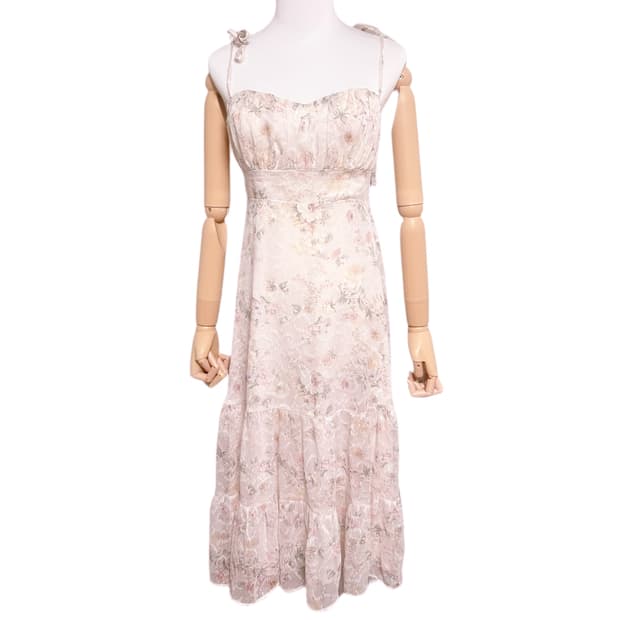 (이체시에눌) 일본 페어리 오리엔탈 플라워 스모크 밴딩 핑크 원피스