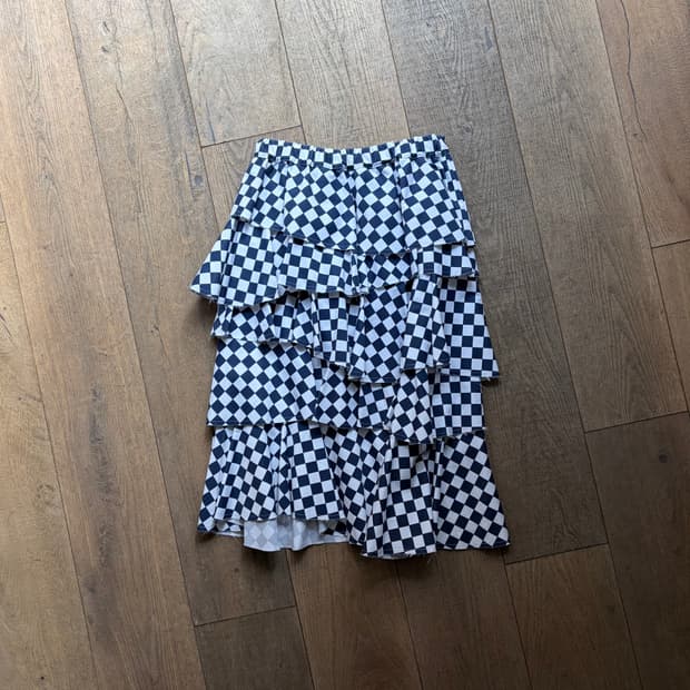 Checker Board Tiered Ruffle Skirt