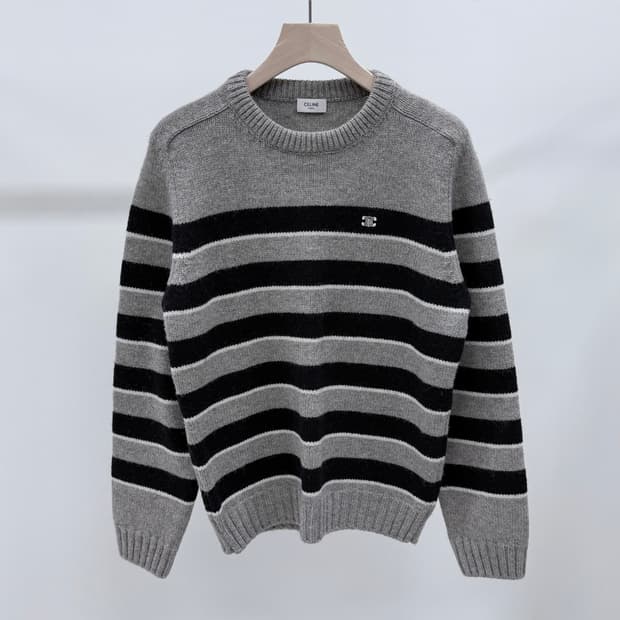 [S+급/M] 셀린느 트리오페 스트라이프 크루넥 울 니트