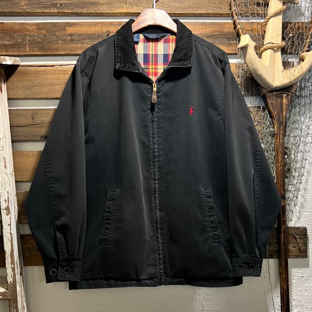 [S]폴로 랄프로렌 타탄체크 라이닝 블랙 드리즐러 자켓