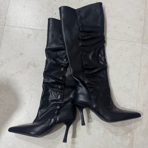 블랙 버튼 롱 부츠 245 