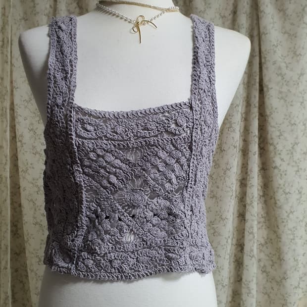[일본빈티지] 크로셰 뜨개 민소매 탑 퍼플