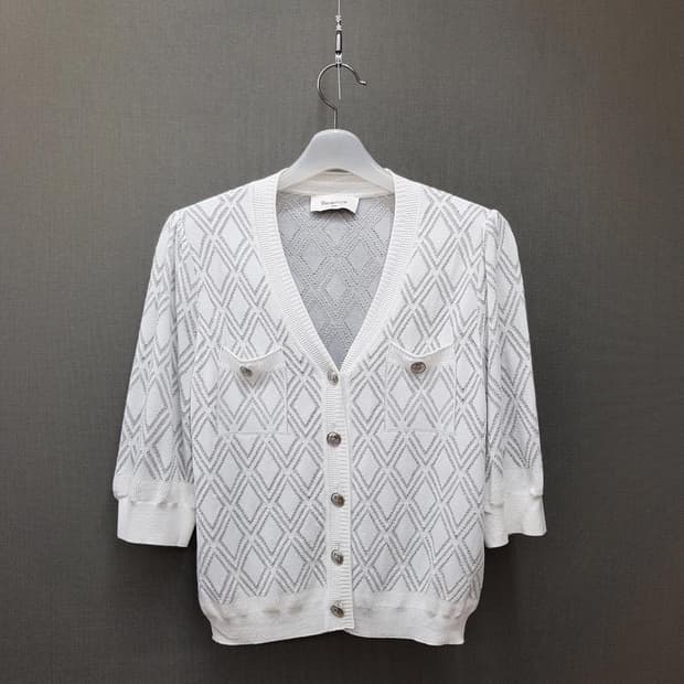 베르니스 2023 다이아 패턴 니트 반팔 가디건 XS사이즈