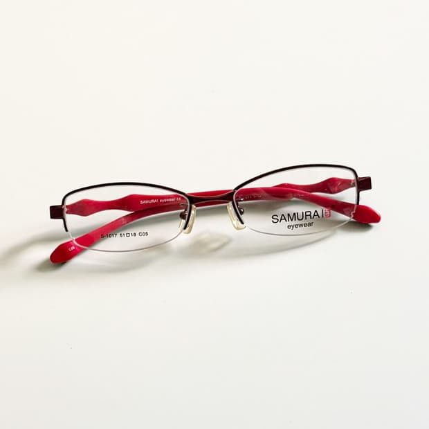 SAMURAI EYEWEAR 버건디 반무테 메탈 빈티지 안경
