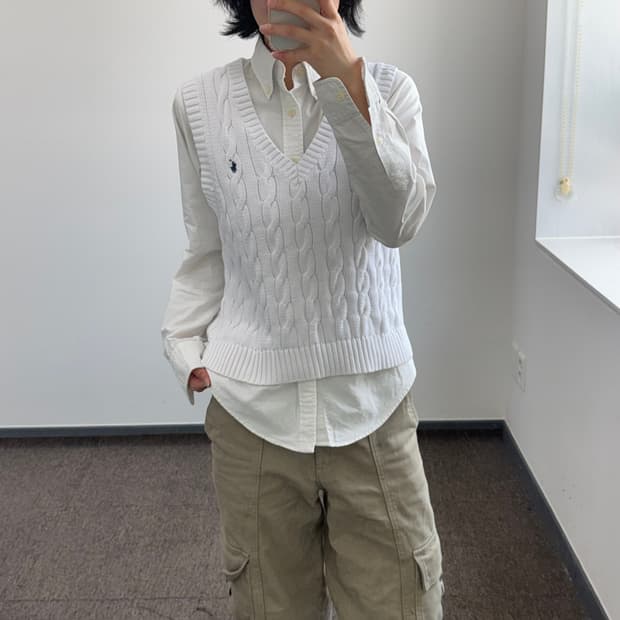 Polo 폴로 네이비 포니 화이트 케이블 니트 베스트