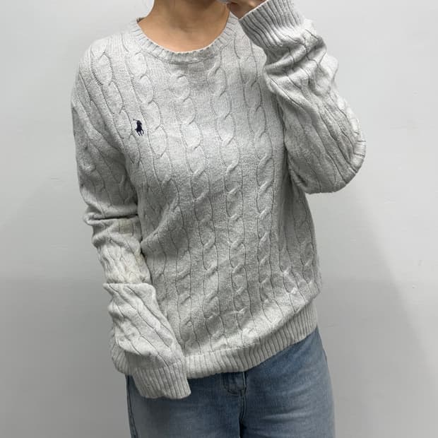 [L] 폴로 라이트그레이 케이블 니트