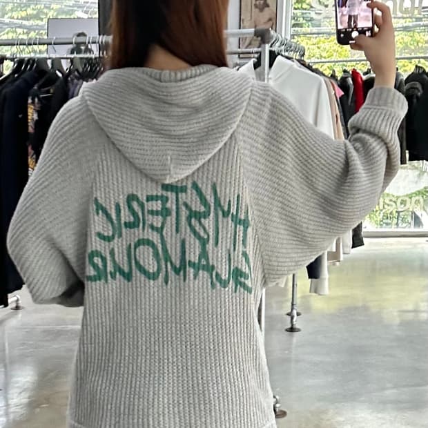 히스테릭글래머 백로고 오트밀그레이 후드니트집업