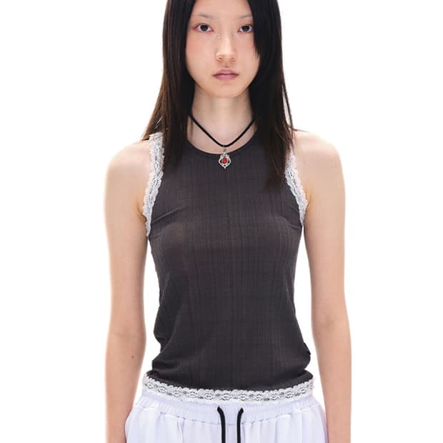 유쓰배쓰 RIBBED SLEEVELESS 슬리브리스 민소매 탑 차콜