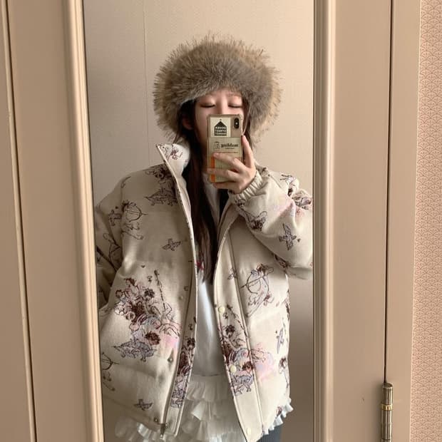 마블링 엔젤 자카드 패딩 푸퍼