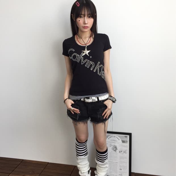 CK Jeans Y2K Rhinestone Black Tee