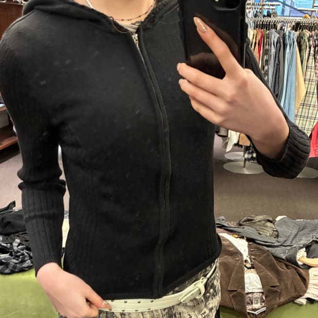 M)Japanese vintage 블랙 니트 후드 집업